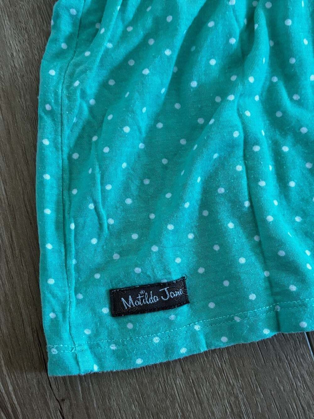 Matilda Jane Teal Polka Dot Floral Flutter Sleeve Peplum Top XL - Picture 3 of 4